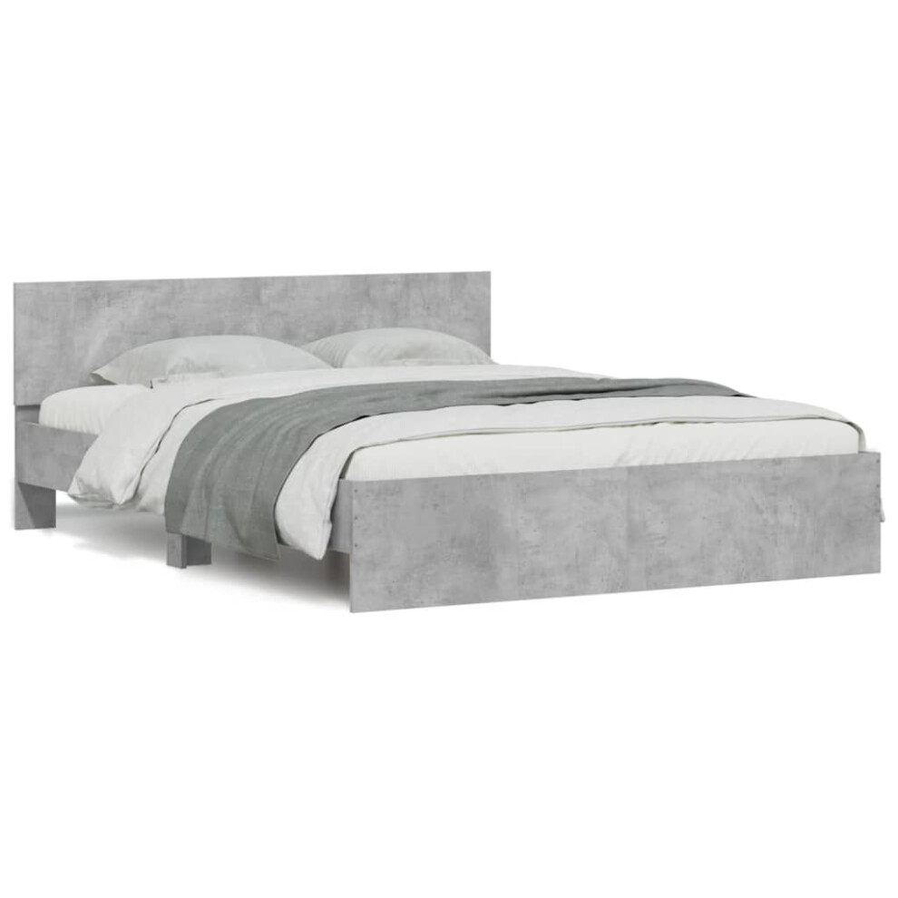 Vidaxl (Concrete Grey, 150 X 200 Cm) Bed Frame With Headboard Bedroom Bed Base Mattress Foundation Bedstead