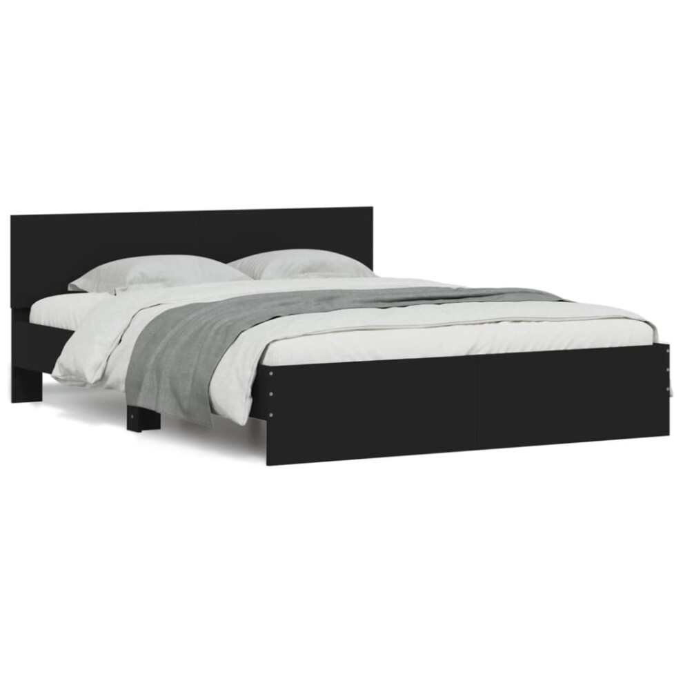 Vidaxl (Black, 140 X 200 Cm) Bed Frame With Headboard Bedroom Bed Base Mattress Foundation Bedstead
