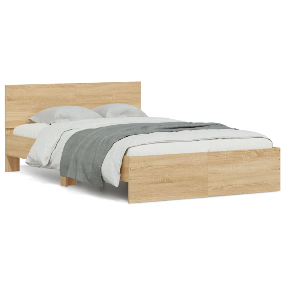 Vidaxl (Sonoma Oak, 120 X 190 Cm) Bed Frame With Headboard Bedroom Bed Base Mattress Foundation Bedstead