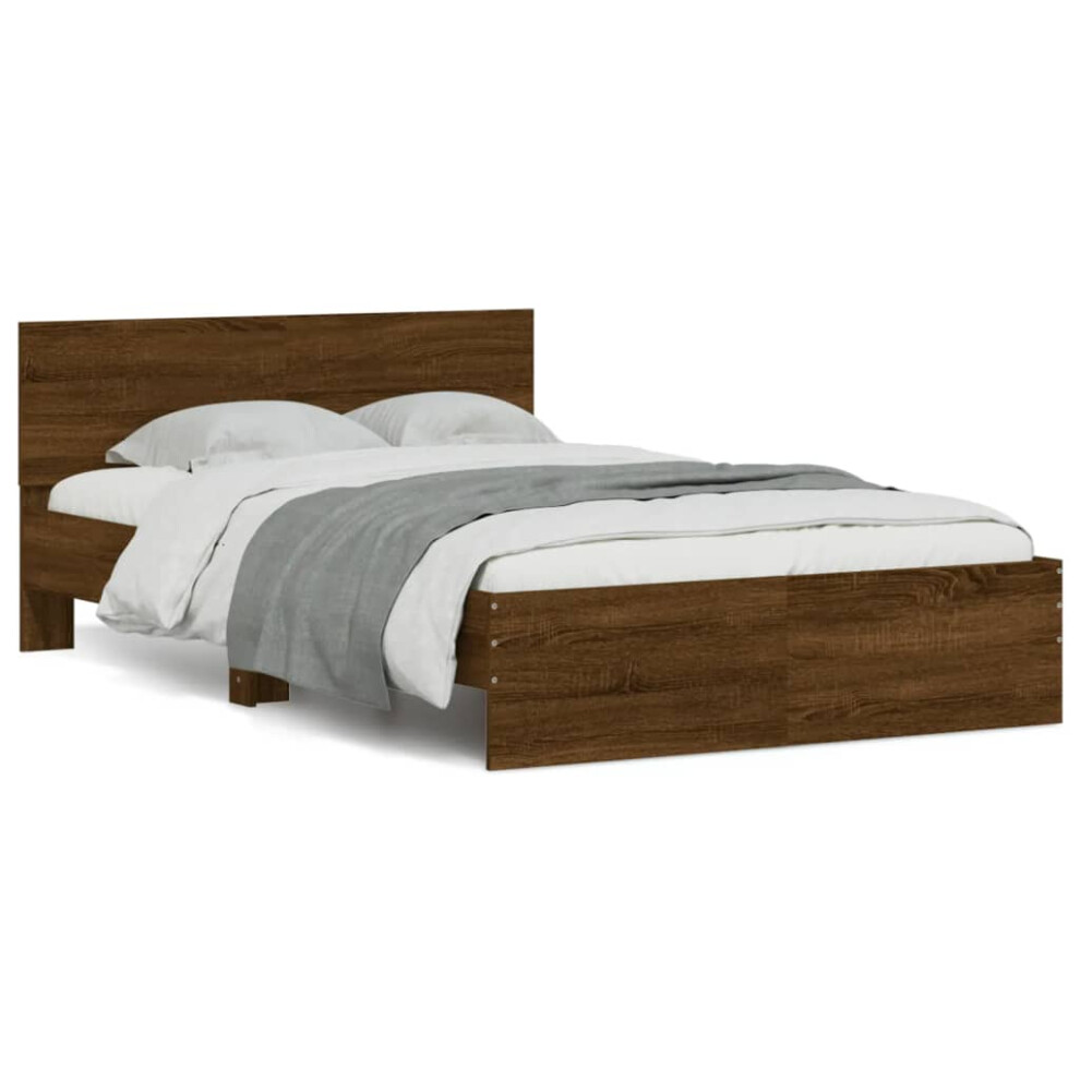 Vidaxl (Brown Oak, 120 X 190 Cm) Bed Frame With Headboard Bedroom Bed Base Mattress Foundation Bedstead