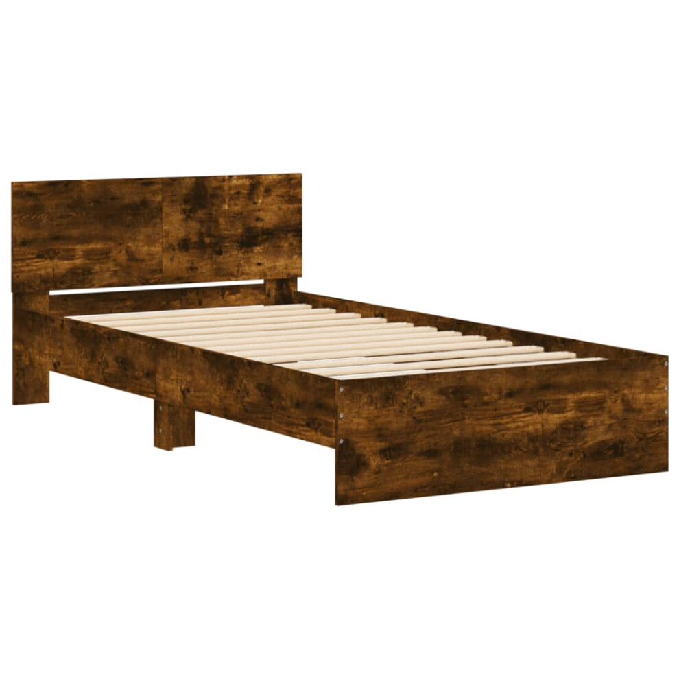 Vidaxl (Smoked Oak, 100 X 200 Cm) Bed Frame With Headboard Bedroom Bed Base Mattress Foundation Bedstead