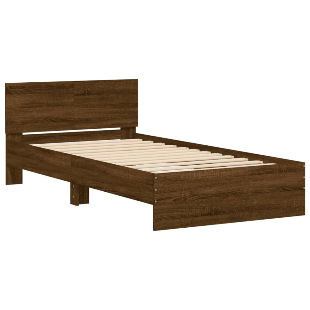Vidaxl (Brown Oak, 100 X 200 Cm) Bed Frame With Headboard Bedroom Bed Base Mattress Foundation Bedstead