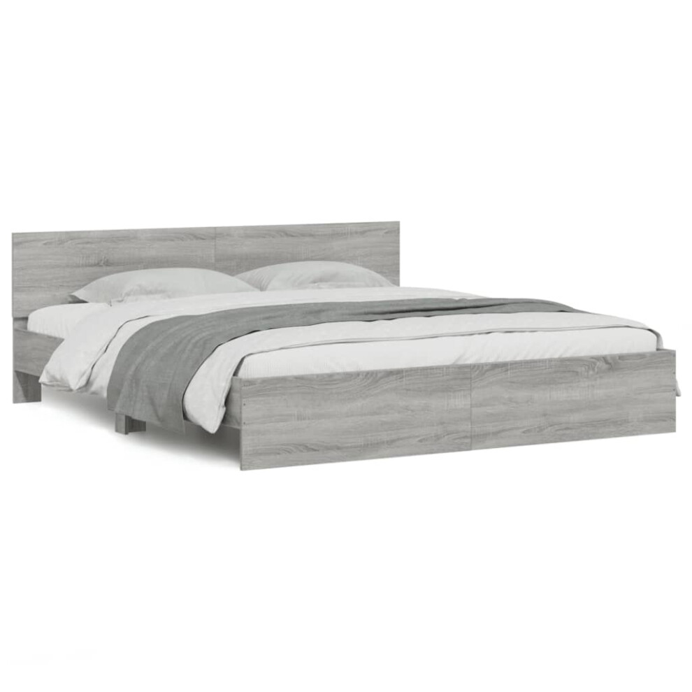 Vidaxl Grey ( Sonoma, 160 X 200 Cm) Bed Frame With Headboard Bedroom Bed Base Mattress Foundation Bedstead