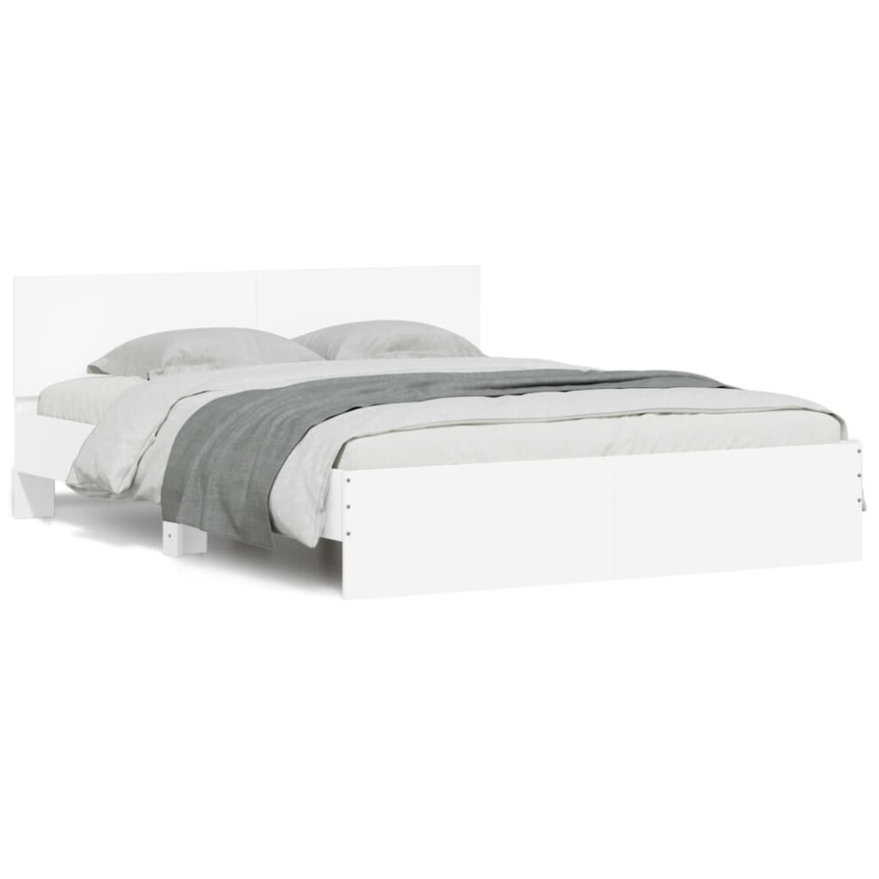 Vidaxl (White, 150 X 200 Cm) Bed Frame With Headboard Bedroom Bed Base Mattress Foundation Bedstead