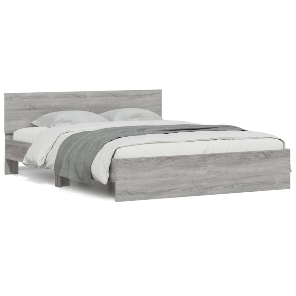 Vidaxl (Grey Sonoma, 150 X 200 Cm) Bed Frame With Headboard Bedroom Bed Base Mattress Foundation Bedstead