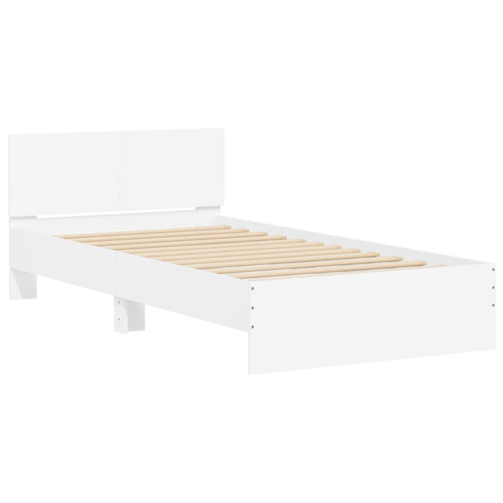 Vidaxl (White, 100 X 200 Cm) Bed Frame With Headboard Bedroom Bed Base Mattress Foundation Bedstead