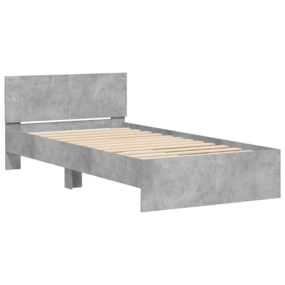 Vidaxl (Concrete Grey, 100 X 200 Cm) Bed Frame With Headboard Bedroom Bed Base Mattress Foundation Bedstead