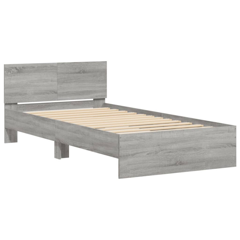 Vidaxl (Grey Sonoma, 100 X 200 Cm) Bed Frame With Headboard Bedroom Bed Base Mattress Foundation Bedstead