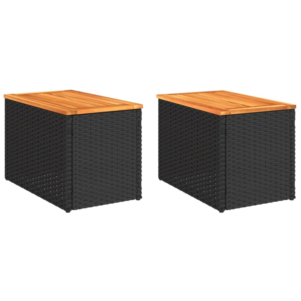 vidaXL Garden Side Tables Outdoor Table 2 pcs Black Poly Rattan Solid Wood