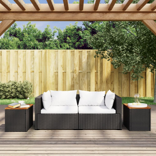 VidaXL vidaXL Garden Side Tables Outdoor Table 2 pcs Black Poly Rattan Solid Wood 2