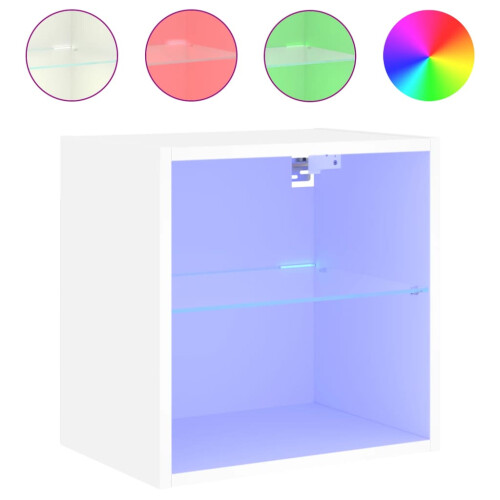 VidaXL vidaXL Bedside Cabinet with LED Lights Wall-mounted Nightstand Bed Table White 1