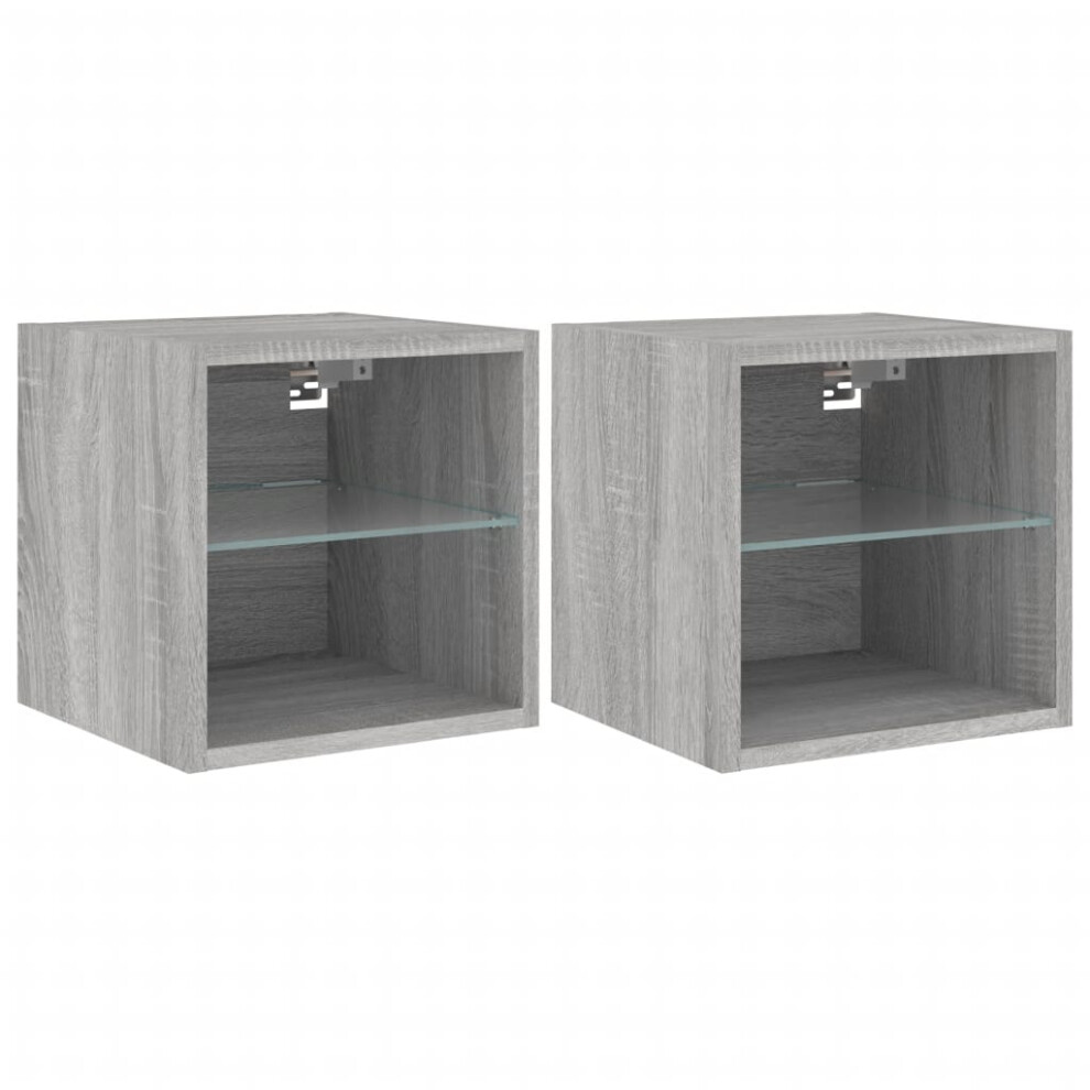 vidaXL TV Wall Cabinets with LED Lights Floating TV Unit 2 pcs Grey Sonoma