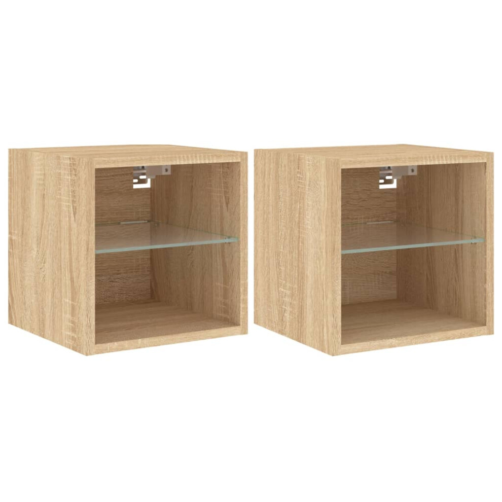 Vidaxl Tv Wall Cabinets With Led Lights Floating Tv Unit 2 Pcs Sonoma Oak