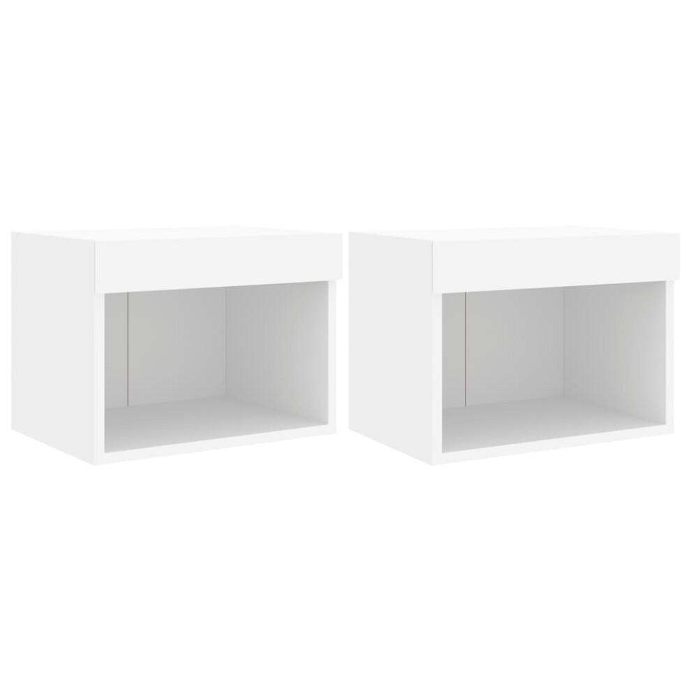 vidaXL Bedside Cabinets with LED Lights Wall-mounted Nightstand 2 pcs White