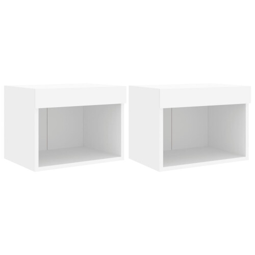 VidaXL vidaXL Bedside Cabinets with LED Lights Wall-mounted Nightstand 2 pcs White 1
