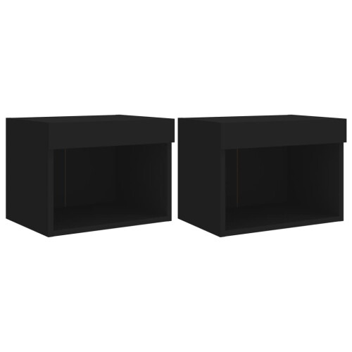 VidaXL vidaXL Bedside Cabinets with LED Lights Wall-mounted Nightstand 2 pcs Black 1