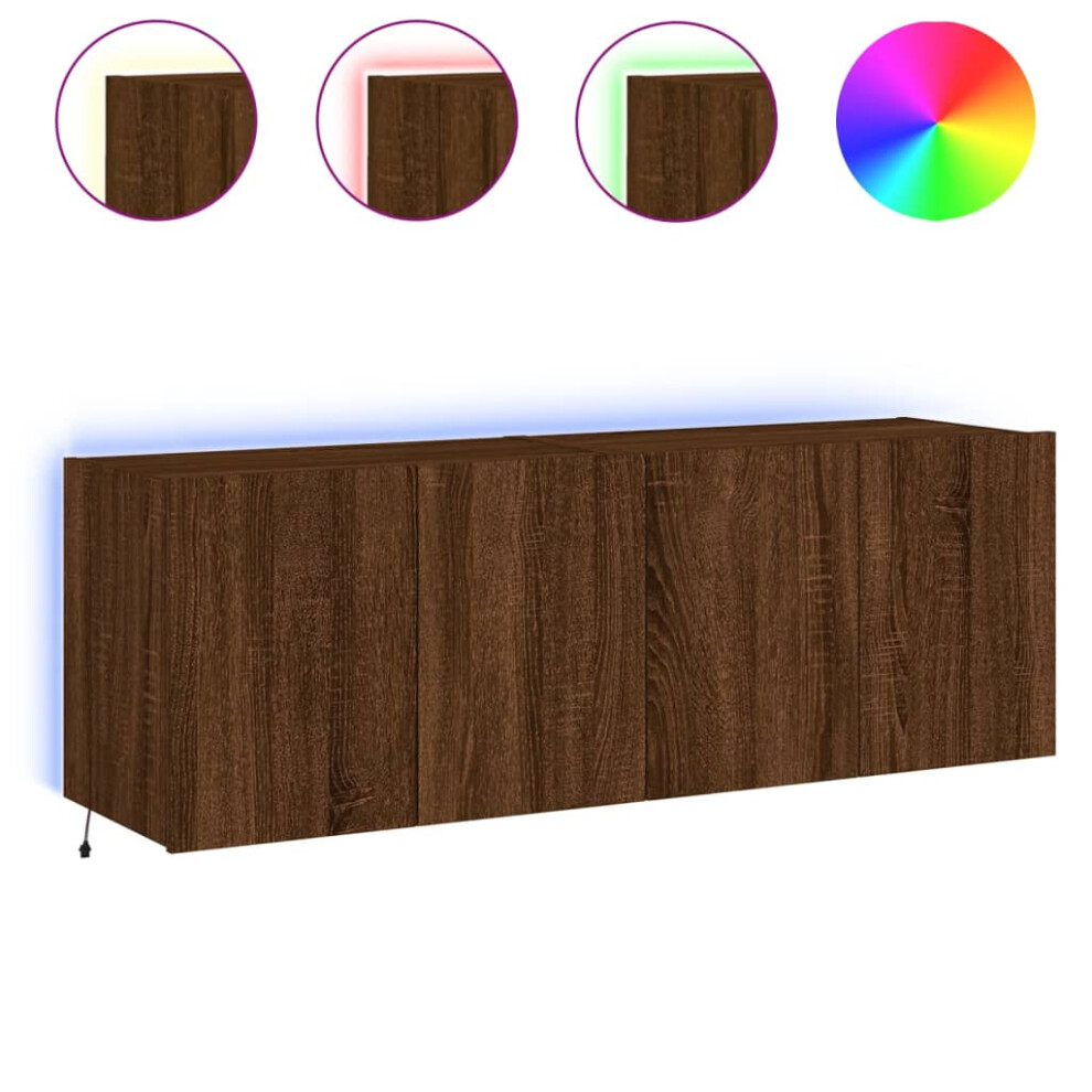 vidaXL TV Wall Cabinets with LED Lights Wall Mounted TV Units 2 pcs Brown Oak