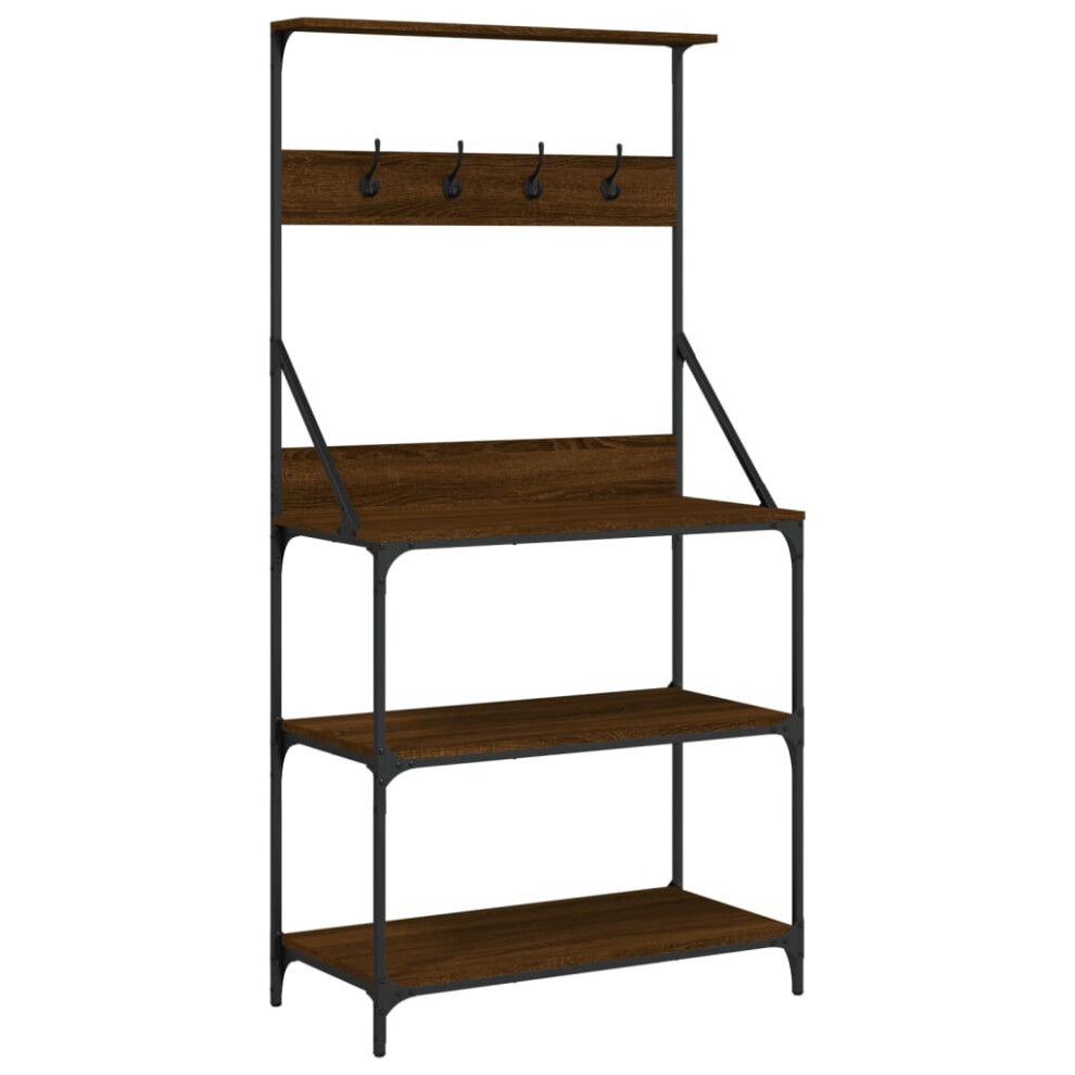 vidaXL Baker's Rack with Hooks 4-Tier Kitchen Rack Brown Oak Engineered Wood