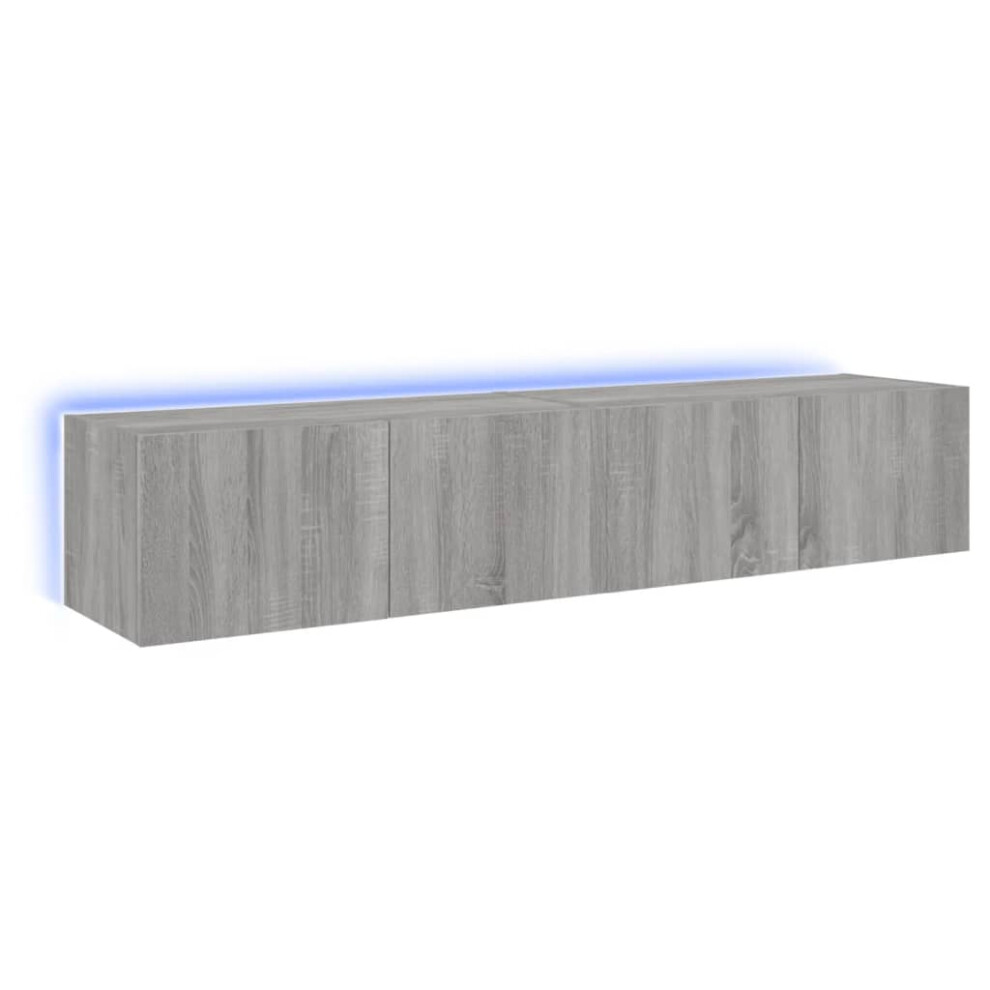 Vidaxl Tv Wall Cabinets With Led Lights Floating Tv Unit 2 Pcs Grey Sonoma