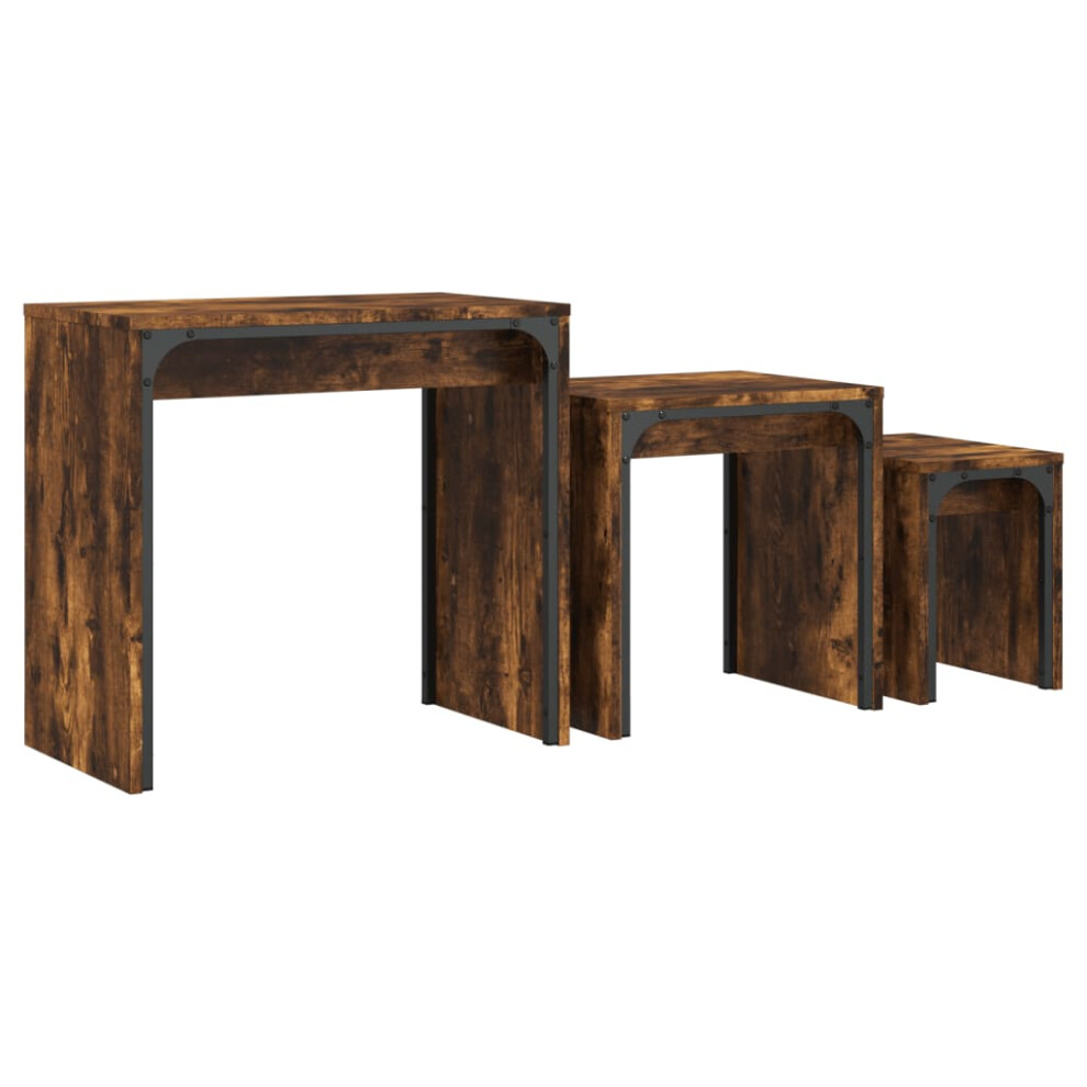 vidaXL Nesting Coffee Tables Nestinge Table 3 pcs Smoked Oak Engineered Wood