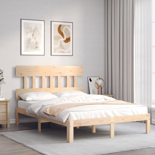 VidaXL vidaXL Bed Frame Bed Base Platform Bed with Headboard Small Double Solid Wood 2