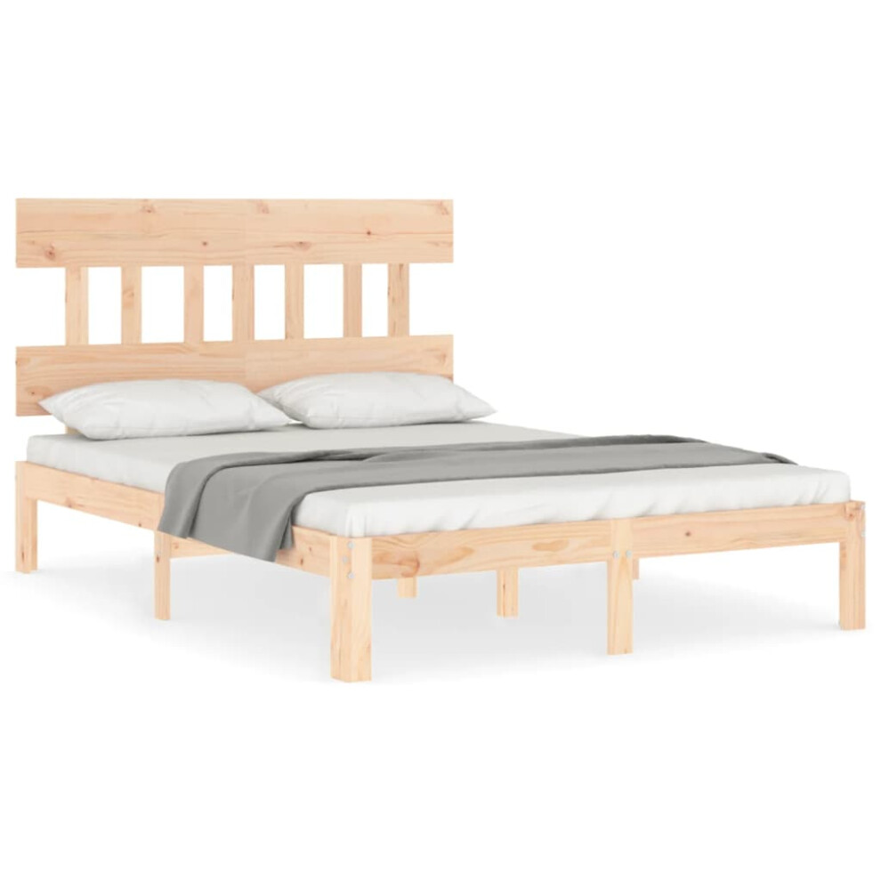 vidaXL Bed Frame Bed Base Platform Bed with Headboard Small Double Solid Wood