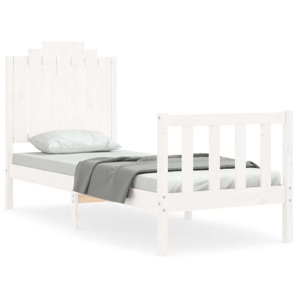 vidaXL Bed Frame Platform Bed with Headboard White Small Single Solid Wood