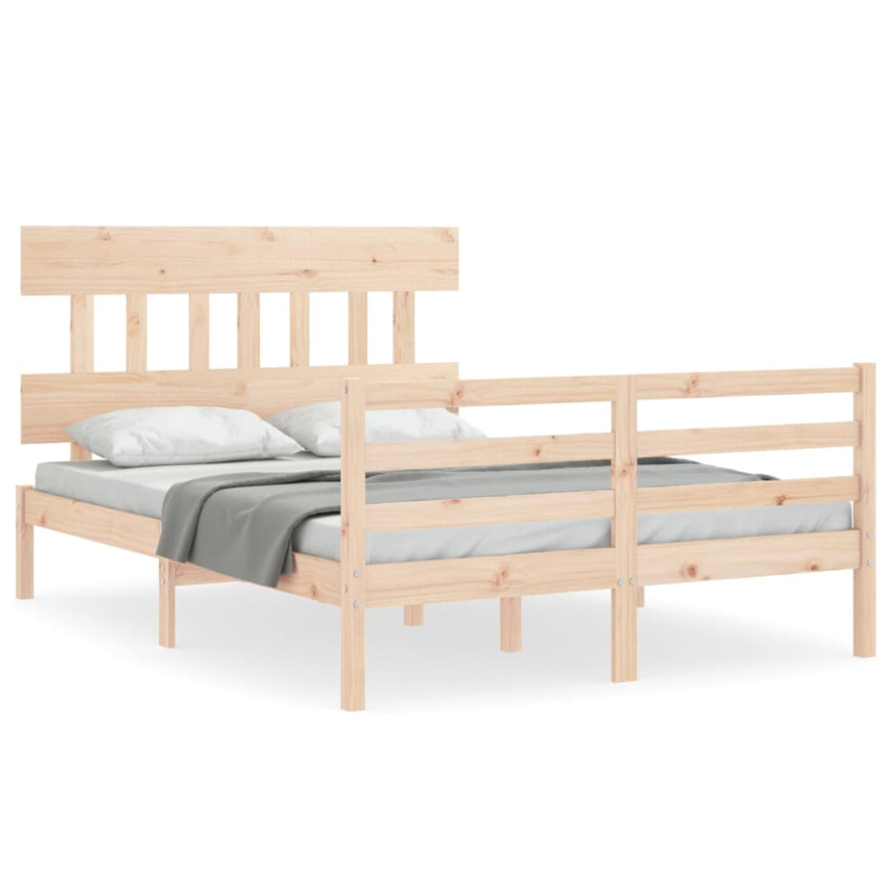 vidaXL Bed Frame Bed Base with Headboard Platform Bed 140x190 cm Solid Wood