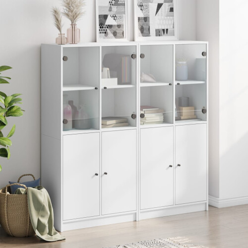 VidaXL vidaXL Bookcase with Doors Bookshelf Cabinet Highboard White Engineered Wood 2