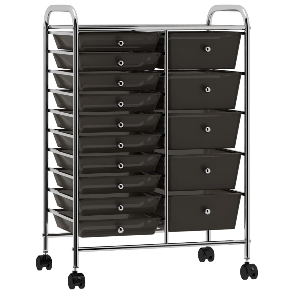 vidaXL 15-Drawer Mobile Storage Trolley XXL Black Plastic Multipurpose Drawer