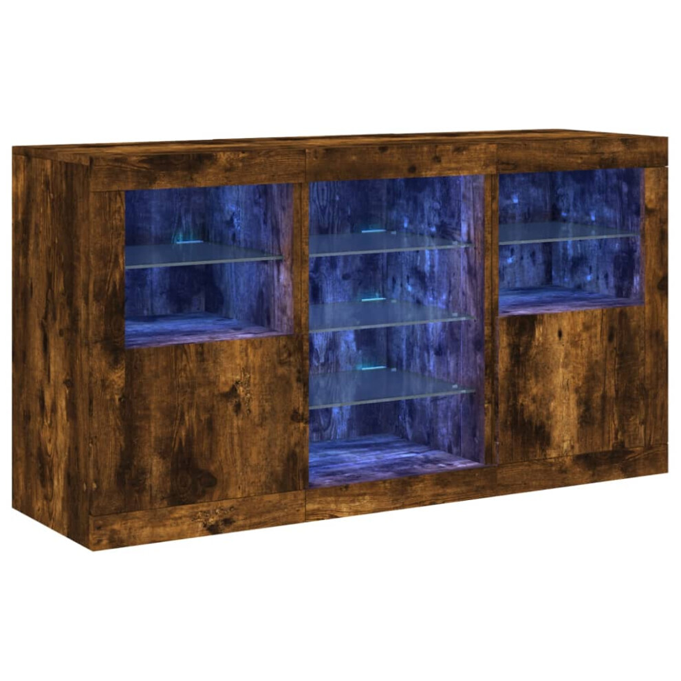 Vidaxl Sideboard With Led Lights Cupboard Highboard Storage Cabinet Smoked Oak