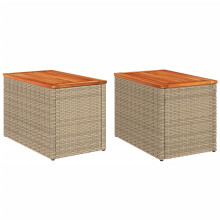vidaXL Garden Side Tables Dining Table 2 pcs Beige Poly Rattan Solid Wood
