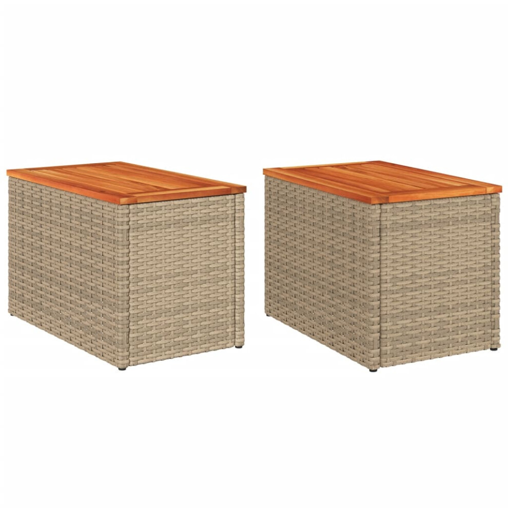 vidaXL Garden Side Tables Dining Table 2 pcs Beige Poly Rattan Solid Wood