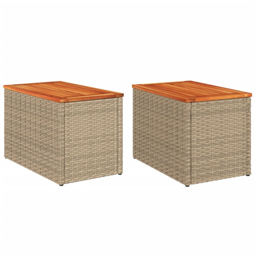 VidaXL vidaXL Garden Side Tables Dining Table 2 pcs Beige Poly Rattan Solid Wood 1