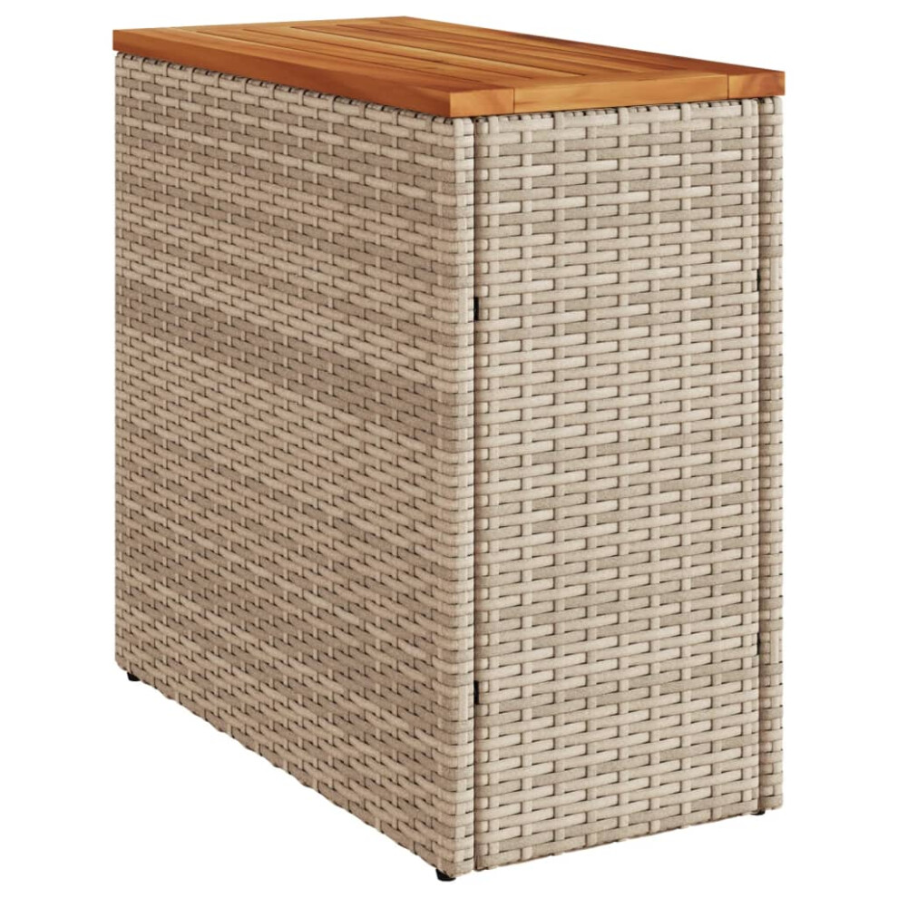 Vidaxl Garden Side Table With Wooden Top Coffee Dining Table Beige Poly Rattan