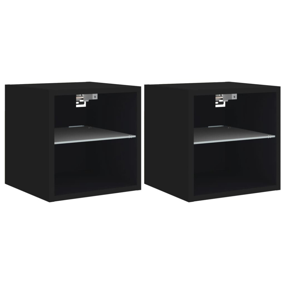 vidaXL TV Wall Cabinets with LED Lights Wall Mounted TV Units 2 pcs Black