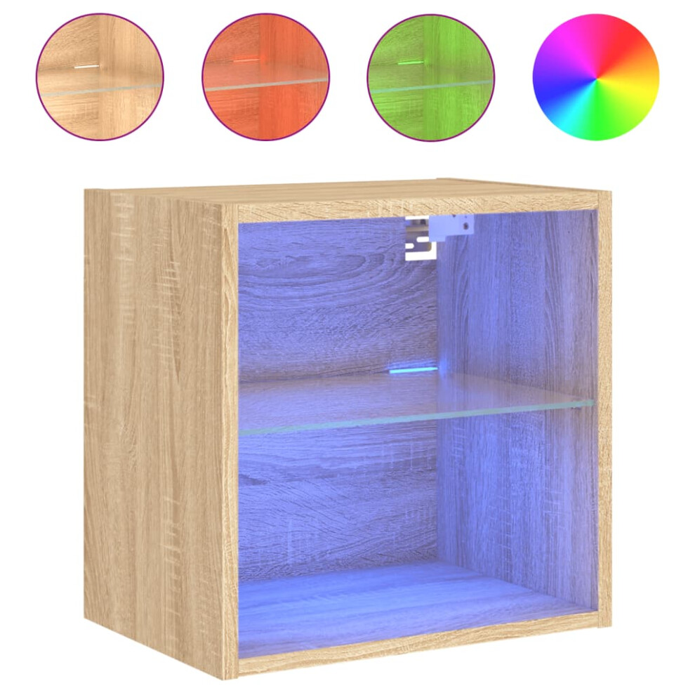 Vidaxl Bedside Cabinet With Led Lights Wall-Mounted Nightstand Sonoma Oak