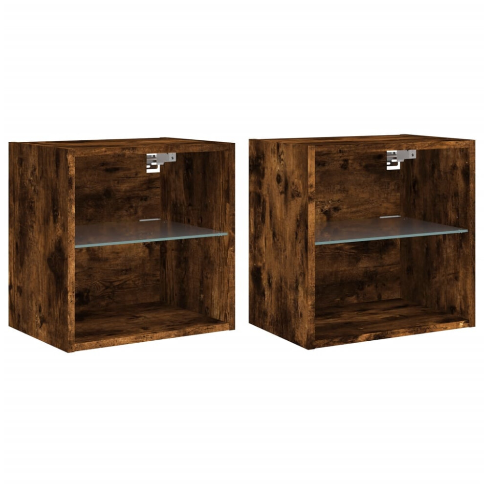 vidaXL Bedside Cabinets with LED Lights Wall-mounted Cabinet 2 pcs Smoked Oak