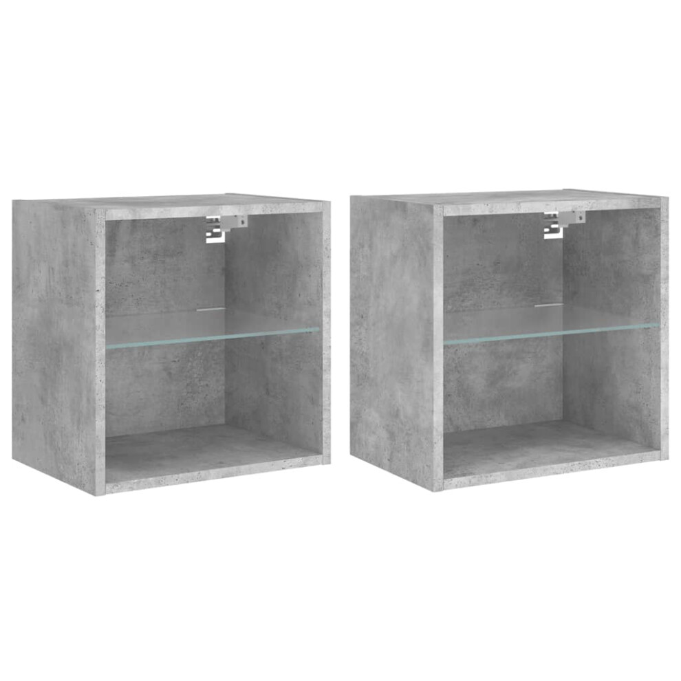 vidaXL Bedside Cabinets & LED Lights Wall-mounted Cabinet 2 Pcs Concrete Grey