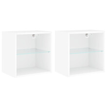 vidaXL Bedside Cabinets with LED Lights Wall-mounted Side Table 2 pcs White