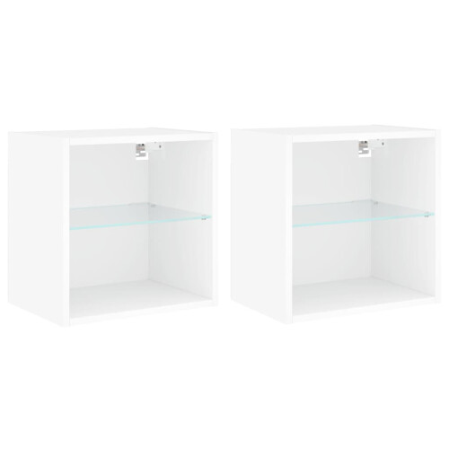 VidaXL vidaXL Bedside Cabinets with LED Lights Wall-mounted Side Table 2 pcs White