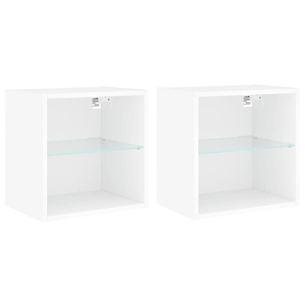 vidaXL Bedside Cabinets with LED Lights Wall-mounted Side Table 2 pcs White