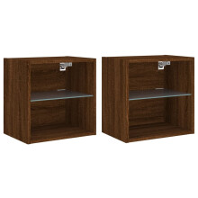 vidaXL Bedside Cabinets with LED Lights Wall-mounted Cabinet 2 pcs Brown Oak