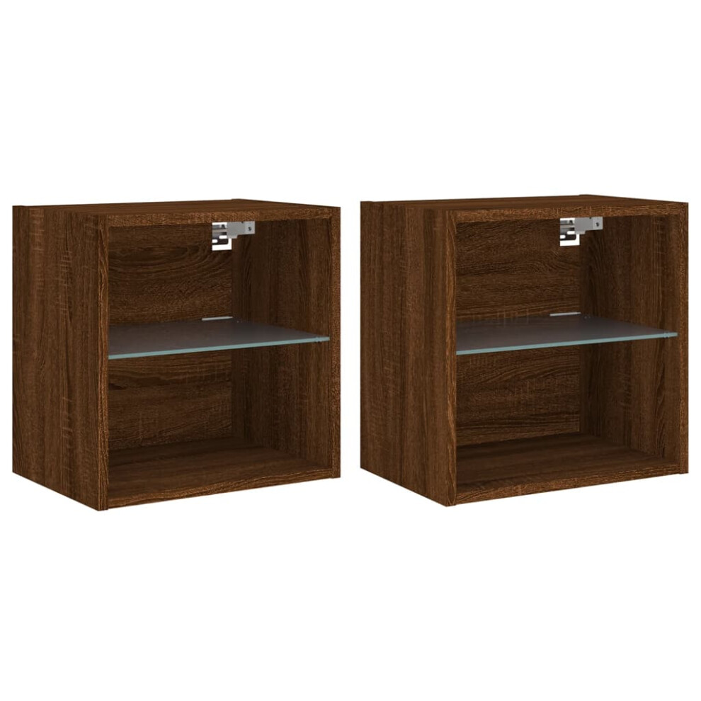 vidaXL Bedside Cabinets with LED Lights Wall-mounted Cabinet 2 pcs Brown Oak