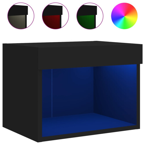 VidaXL vidaXL Bedside Cabinet with LED Lights Wall-mounted Nightstand Bed Table Black 1