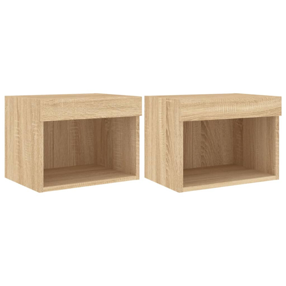 vidaXL Bedside Cabinets with LED Lights Wall-mounted Cabinet 2 pcs Sonoma Oak