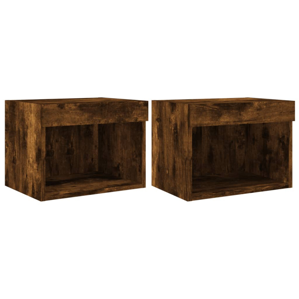 vidaXL Bedside Cabinets with LED Lights Wall-mounted Cabinet 2 pcs Smoked Oak