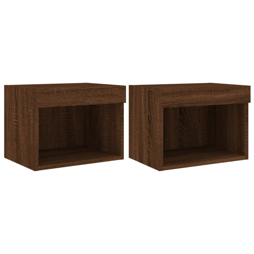 Vidaxl Bedside Cabinets With Led Lights Wall-Mounted Cabinet 2 Pcs Brown Oak