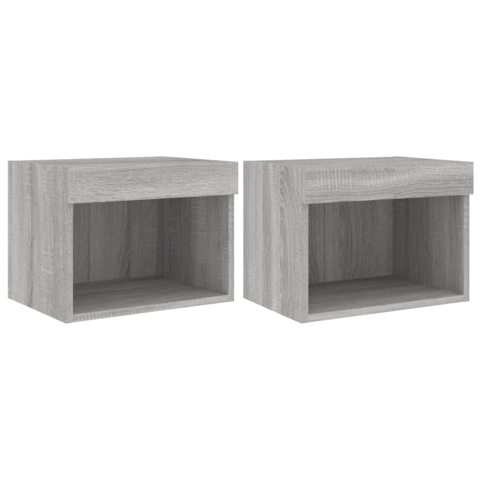 vidaXL Bedside Cabinets with LED Lights Wall-mounted Cabinet 2 pcs Grey Sonoma