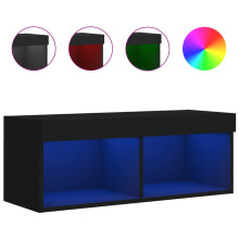vidaXL Black TV Cabinet with RGB LED Lights - Engineered Wood TV Stand, 80x30x30 cm, Wall-Mountable Media Console